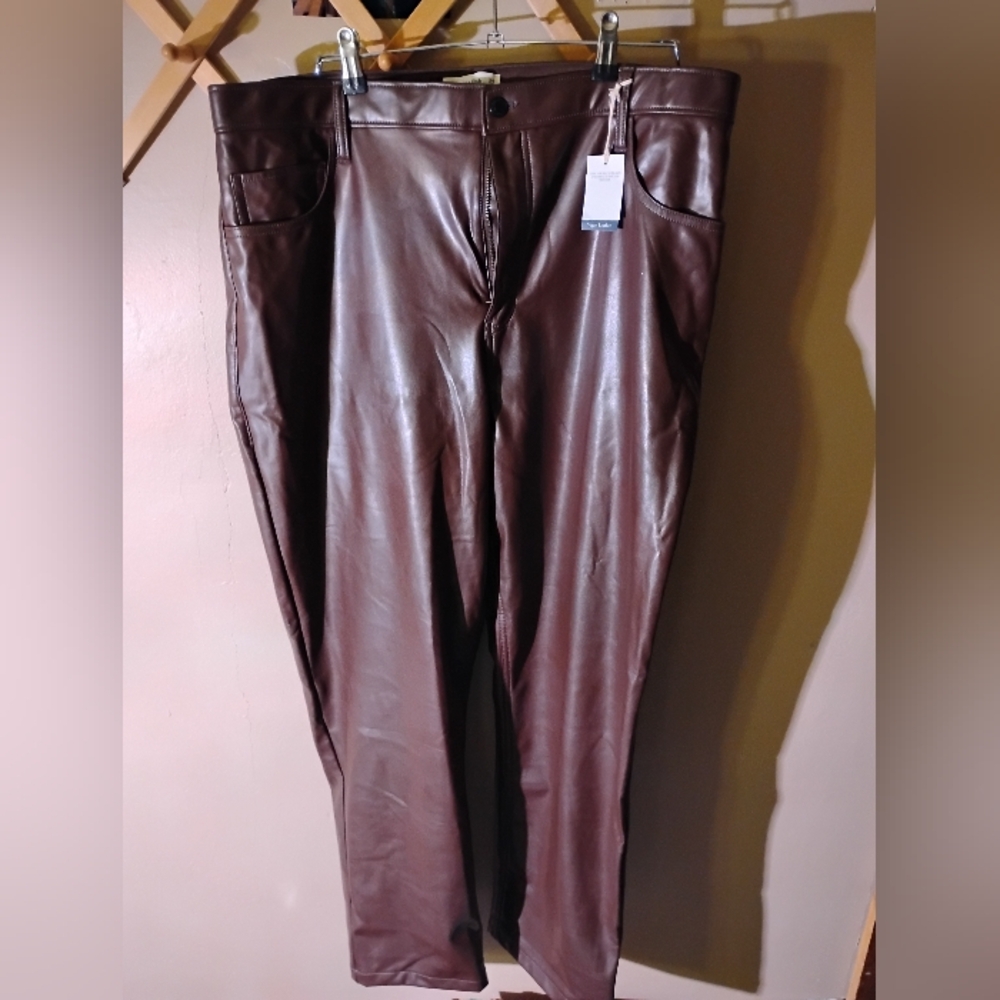 ABERCROMBIE & FITCH 90s StraightUltra High Rise Faux Leather Pants Brown {34-18}